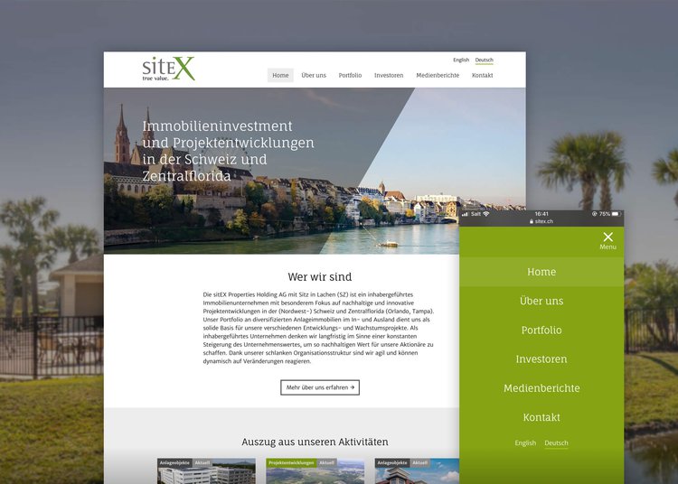 Headerbild Fallstudie sitEX Real Estate corporate Website